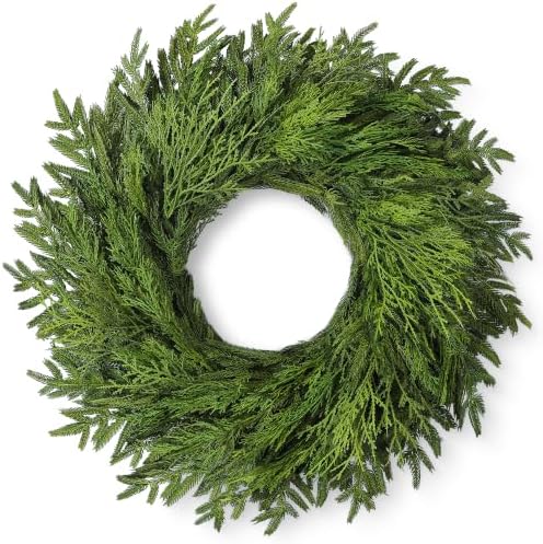 26" Large Cedar Norfolk Pine Wreath for Front Door, Faux Christmas Wreath by MISSIROSE