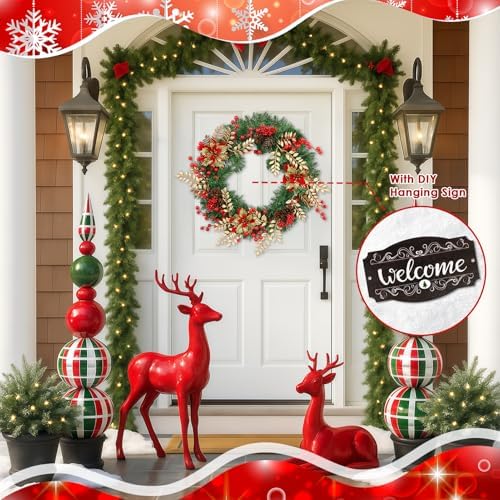 Christmas Wreaths for Front Door Decor Flower, 22" Winter - Image 3
