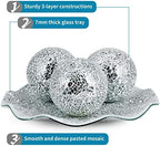 MDLUU Centerpiece Bowl and Balls Set, Mosaic Tray with 3 Pieces Spheres, 12" Decorative Plate with 4" Mosaic Orbs for Home Decor, Gift (Silver) - Image 4