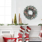 24 Inch Winter Christmas Frosted Pine Wreath for Front Door, Winter Wreath with Pine Cones Gingerbread Men Star for Indoor Outdoor, Winter Christmas Star Wreaths for Home Decor - Image 4