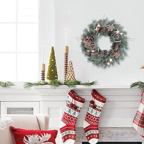 24 Inch Winter Christmas Frosted Pine Wreath for Front Door, Winter Wreath with Pine Cones Gingerbread Men Star for Indoor Outdoor, Winter Christmas Star Wreaths for Home Decor - Image 4