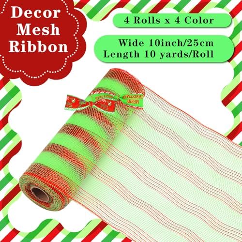 10 Pcs Christmas Ribbon 4 Rolls Mesh Ribbon 6 Rolls Wired Ribbons - Image 5