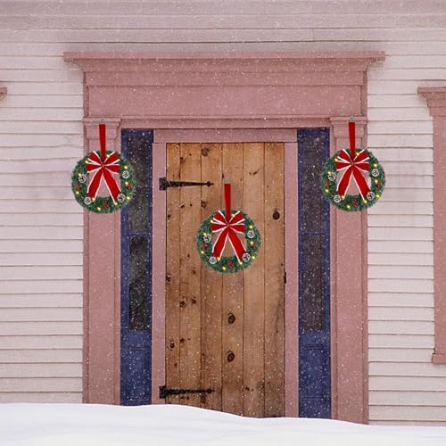 Hausse Set of 3 Christmas Wreaths, Lighted Artificial Christmas Wreath with Large Red Bow & Ornaments, Battery Operated with LED Lights, for Front Door Gate Wall Christmas Party Decorations - Image 5