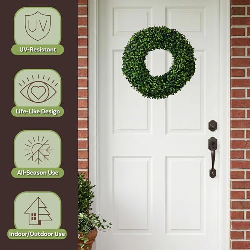 Pure Garden 16.5-Inch Boxwood Wreath Set of 2 - Round UV Resistant Artificial Spring, Winter, Fall, or Summer Wreath - Indoor/Outdoor Summer Wreaths for Front Door - Image 4