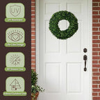Pure Garden Round Boxwood Wreath for Front Door, Green, 16.5” - Image 4