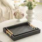 2 Piece Woven Leather Ottoman Tray with Gold Handles, Perfect Rectangular Serving Tray for Living Room, Coffee Table Tray as Thoughtful Gift for Home Decor Enthusiasts (Black) - Image 3