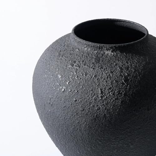 Large Black Round Vase, Pottery Rustic Look for Home Decor - Image 4