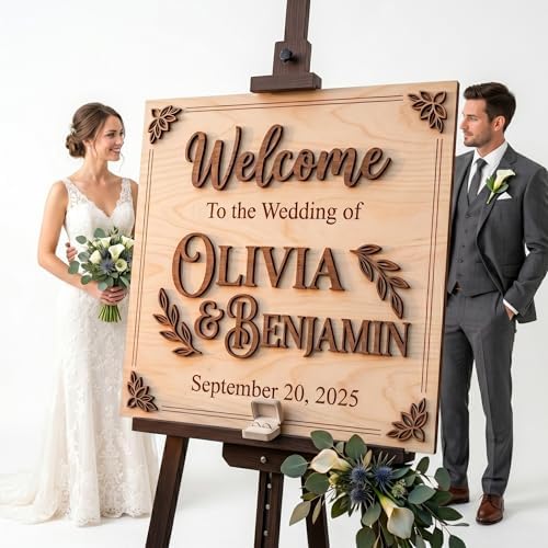 Personalized Bright Botanical Wedding Welcome Sign - Custom 3D Wood Airy Ceremony Entrance & Reception Board for Modern Boho, Garden or Scandinavian Venue - Multiple Sizes - Image 6