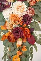 Artificial Wedding Arch Flowers Kit(Pack of 3),2Pcs Artificial Flower Arch Decor,1Pcs Sheer Drape for Wedding Ceremony Arbor for WeddingCeremony (Sunset Orange) - Image 5