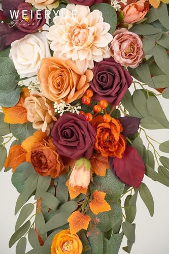 Artificial Wedding Arch Flowers Kit(Pack of 3),2Pcs Artificial Flower Arch Decor,1Pcs Sheer Drape for Wedding Ceremony Arbor for WeddingCeremony (Sunset Orange) - Image 5
