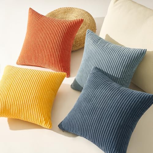 Topfinel Decorative Velvet Pillow Covers 18x18 New Blue and Orange Boho Farmhouse Couch Throw Pillows for Bed Pack of 4 Accent Modern Pillowcase Sofa Livingroom Home Decor - Image 5