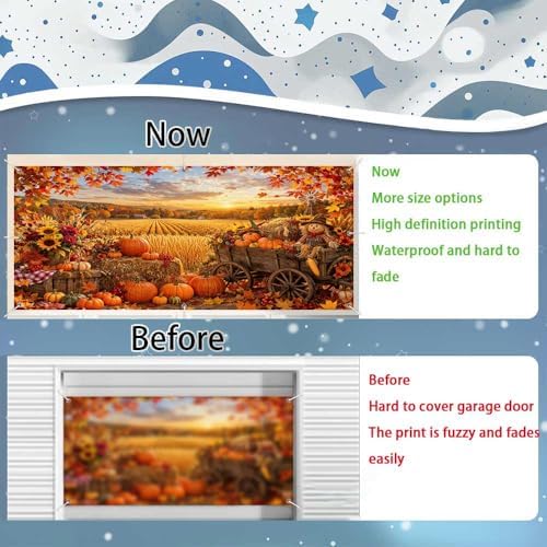 16X7Ft Fall Garage Door Banner, Autumn Pumpkin Scarecrow Harvest Leaves Backdrop Door Cover Fall Thanksgiving Wall Decorations Photo Background for Home Party Outdoor Yard Holiday - Image 6