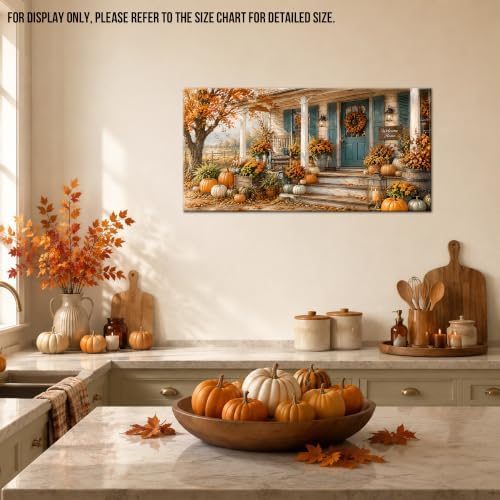 WAXWHELK Farmhouse Fall Canvas Wall Art, Pumpkin Autumn Farmhouse Porch Painting Pictures Rustic Thanksgiving Home Decor Artwork for Living Room Bedroom (24"x47") - Image 3