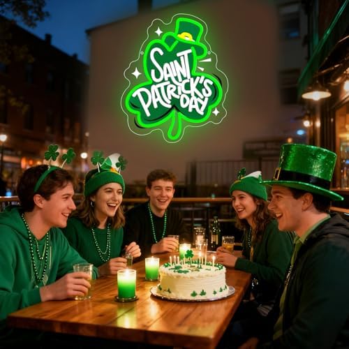 St Patrick's Day Neon Sign, Lucky Clover Happy St Patrick's Day Led Neon Light Signs for Wall Decor Party Favor Green Lucky Leaf Sign for Arbor Day Store Decorations Gift Dimmable USB Powered - Image 6