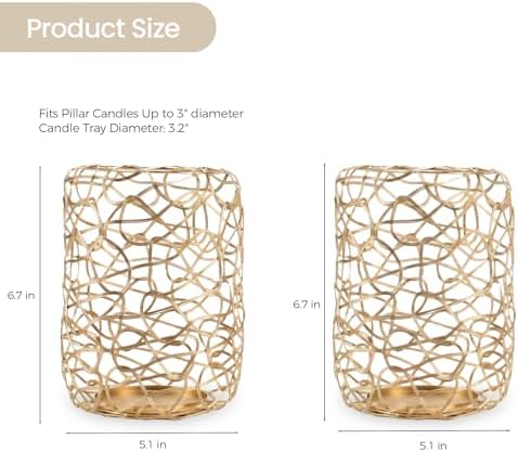 Decorative Lanterns for 3" Pillar Candles, Gold Candle Holders Set of 2 - Image 3