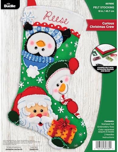 Bucilla Felt Applique 18" Stocking Making Kit, Curious Christmas Crew, Perfect for DIY Arts and Crafts by Bucilla