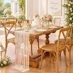 Fanqisi Beige Pearl Table Runner Floral Tulle Gauze Runner 10FT 8 Pack - Image 6