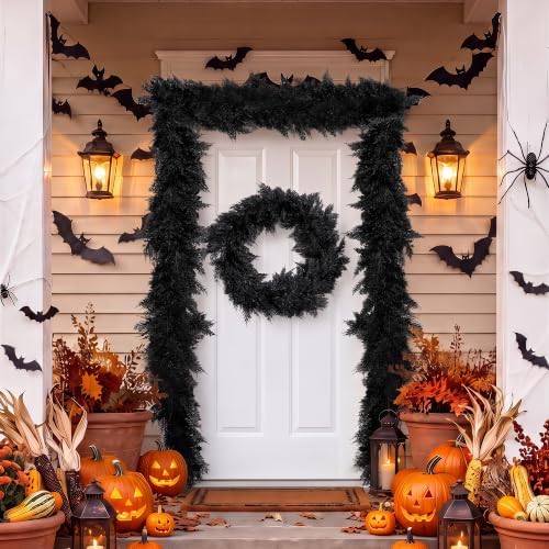 Fovths 6 Ft Pre‑Lit Black Halloween Garland, Artificial Cedar Vine Decor - Image 4