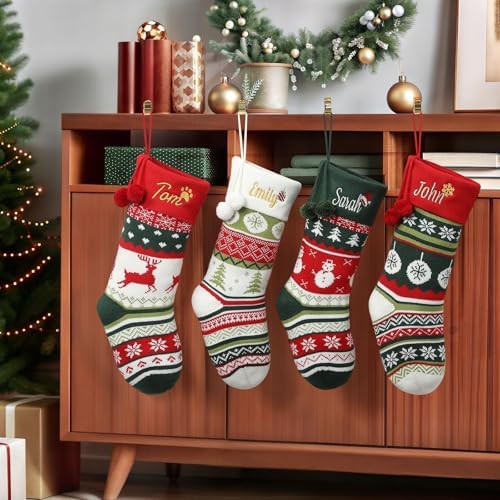 Personalized Christmas Stockings with Embroidered Name & Monogram,Custom Knit Christmas Stocking for Kids Girl Family,5 Pack 19.7” Large Xmas Stockings for Fireplace or Holiday Decor - Image 5