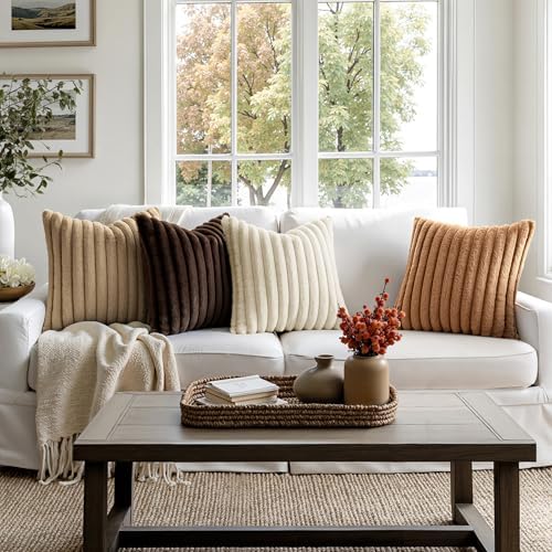 MIULEE Faux Fur Plush Decorative Throw Pillow Covers 20x20, Brown - Image 5