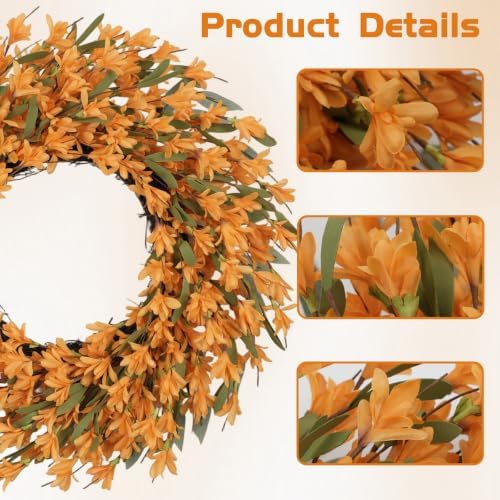 24 Inch Orange Forsythia Fall Wreath for Front Door - Image 4