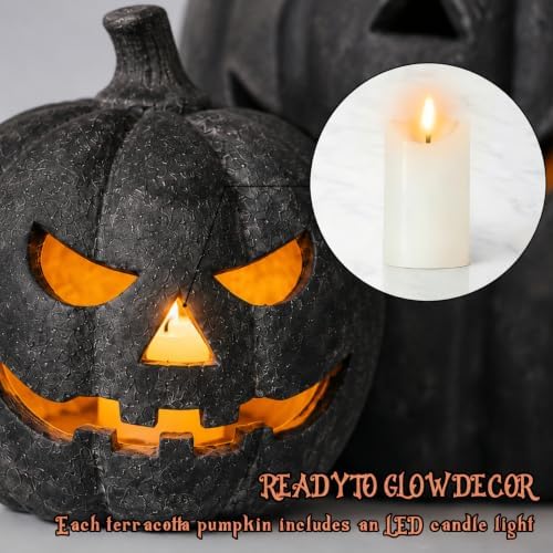 Halloween Decorations - Handmade Terracotta Pumpkin Jack O' Lantern (Small) - Image 2