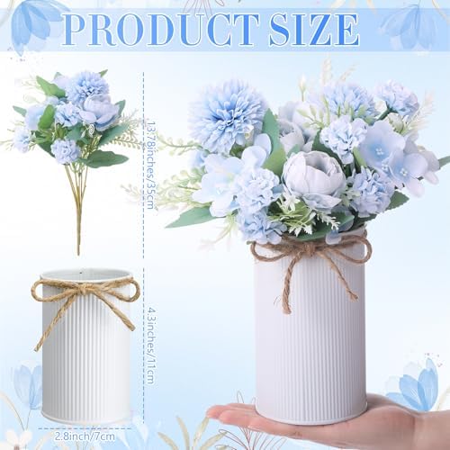 Domensi 6 Sets Wedding Centerpiece for Table Decoration Light Blue Artificial Fake Rose Flower with Metal Vase Faux Silk Rose Bouquet Floral Arrangement for Bridal Shower Home Dining - Image 4