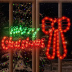 2 Pack Christmas Window Silhouette Lights - Lighted Merry Christmas Sign and Bow for Holiday Indoor Wall Door Glass Decorations by JUSTPRO