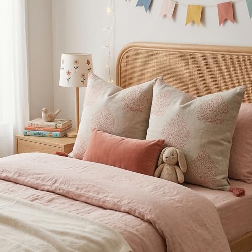 Decorative Pillow Cover French Country Pillow Cover Cottage Decor Floral Block Print, Farmhouse Decorative Cushion Cover, Spring Pillow Cover Line and Loop (Blush Pink) - Image 6