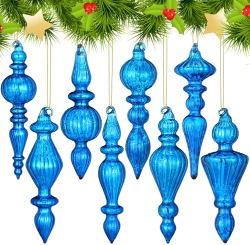 Mifoci 8 Pcs 6 Inch Mercury Glass Finial Christmas Ornaments,Blue by Mifoci