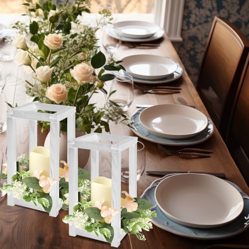 Hushee 60 Pcs Wooden Wedding Lantern Centerpiece Candles Wreaths Set,White - Image 4