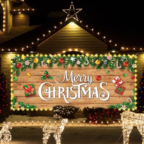 HunnmingRe 16 x 7ft Christmas Garage Door Cover, Wood Style - Image 5