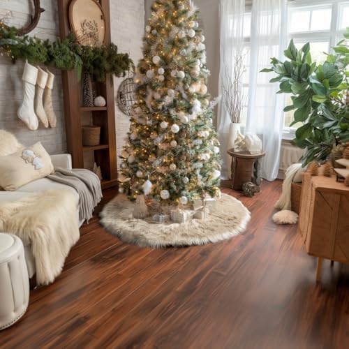 AOGU 48 Inch Faux Fur Christmas Tree Skirt Beige Plush Skirt for Merry Christmas Party Christmas Tree Decoration - Image 7
