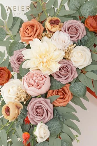 Artificial Wedding Arch Flowers Kit(Pack of 3),2Pcs Artificial Flower Arch Decor,1Pcs Sheer Drape for Wedding Ceremony Arbor for WeddingCeremony (Burnt Orange Wedding) - Image 5