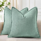 decorUhome Fall Corduroy Teal Throw Pillow Covers 24x24 Set of 2 by decorUhome