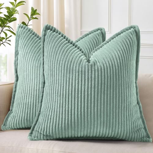 decorUhome Fall Corduroy Teal Throw Pillow Covers 24x24 Set of 2 by decorUhome