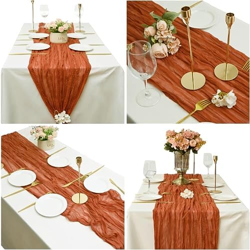 12 Pack Cheesecloth Table Runner, 35x120 Inch Terracotta Table Runners Rustic Burnt Orange Cheese Cloth Boho Gauze Semi-Sheer Runner for Wedding Baby Shower Christmas Home Decor - Image 6