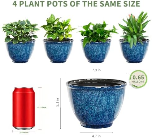 8 Inch Plant Pots Indoor Outdoor, Glazed Plastic Planter with Drainage - Image 2