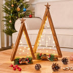 2 Pcs Triangle Tabletop Wooden Christmas Tree with Lights, Modern Farmhouse Rustic Christmas Decor, Small Lighted Xmas Tree for Kitchen Mantle Shelf Living Room(14.2" Large / 11" Small) - Image 6