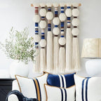 Macrame Wall Hanging Blue Handmade Yarn with Ball Tassels 15.7" Wx 21.6" L - Image 3