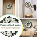 24 Inch Artificial Magnolia Wreath, Spring Summer Year-Round Decor, Faux Floral Wreaths for Front Door, Porch, Living Room, Bedroom, Wall - Image 6