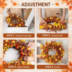 26" Fall Wreath for Front Door Pumpkin Artificial Wall Decor Autumn - Image 4