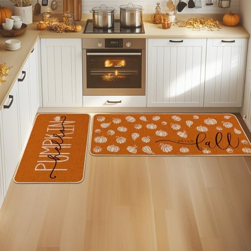 Artoid Mode Orange Hello Pumpkin Fall Kitchen Mats Set of 2-24x35+24x59 - Image 4