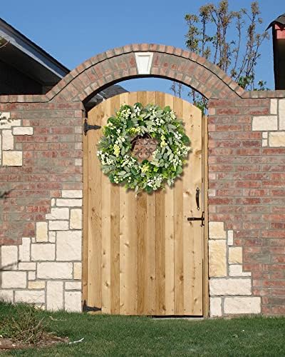 Vlorart 24-26 Inch Artificial Spring Summer Greenery Christmas Wreaths for Front Door Green Eucalyptus Leaf Wreath Decor Boxwood with Big Berries for Farmhouse Outside Year Round - Image 6