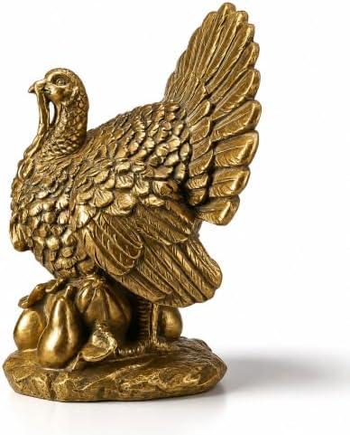11.8 Inch Gold Turkey for Fall Thanksgiving, Vintage Resin Turkey Figurine by Marsui