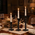 AIM & GGKK Black Candlestick Holders Set of 3, Premium Metal Taper Candle Holders with Elegant Petal Base & Beaded Column Design, Matte Black Finish for Table Centerpiece Wedding Party Home Decor by AIMGGKK