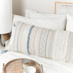 BlissBlush 20X54 Oversized Large Lumbar Pillow Cover for Bed, Rectangular Long Decorative Throw Pillowcase, Cotton Boho Accent Cushion with Blue Tufted Pattern and Tassels, Cream Neutral (Cover Only) - Image 5