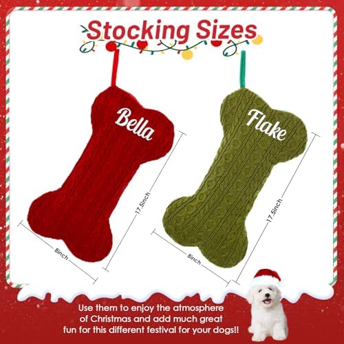 Personalized Dog Christmas Stockings, Custom Embroidered Knit Bone Shape - Image 4
