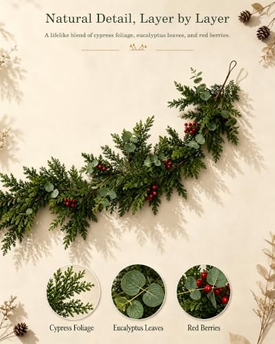 9FT Artificial Christmas Garland with Berries and Eucalyptus - Image 3
