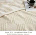 Snuggle Sac Faux Fur Checkered Blanket Twin Size with Soft Knitted Microfiber,Reversible Soft Cozy Warm Blanket for Sofa Bedroom,Cute Lightweight Striped Throws for Women,Heather Cream,60x80 inches - Image 4